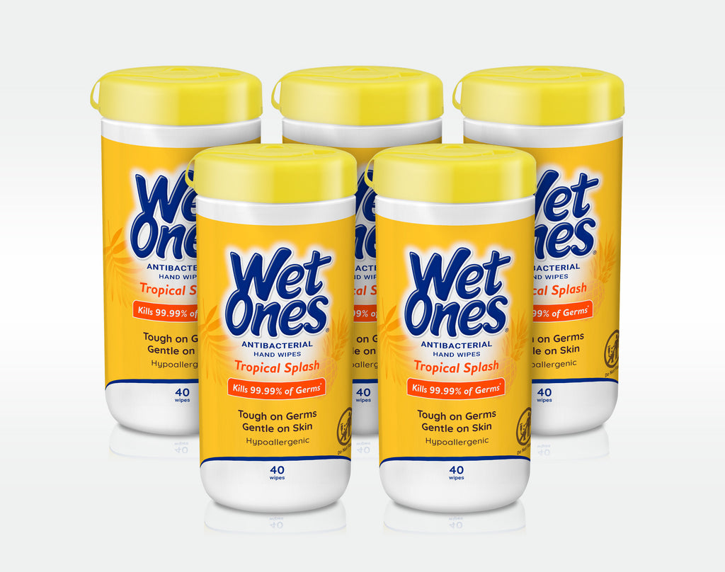 (6 pack) Wet Ones Antibacterial Hand Wipes Canister, Tropical Splash, 40 Ct, White
