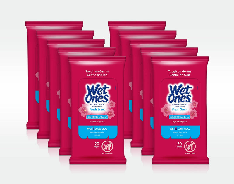 WET ONES Antibacterial Hand Wipes, Fresh Scent 20 ea (Pack of 2)