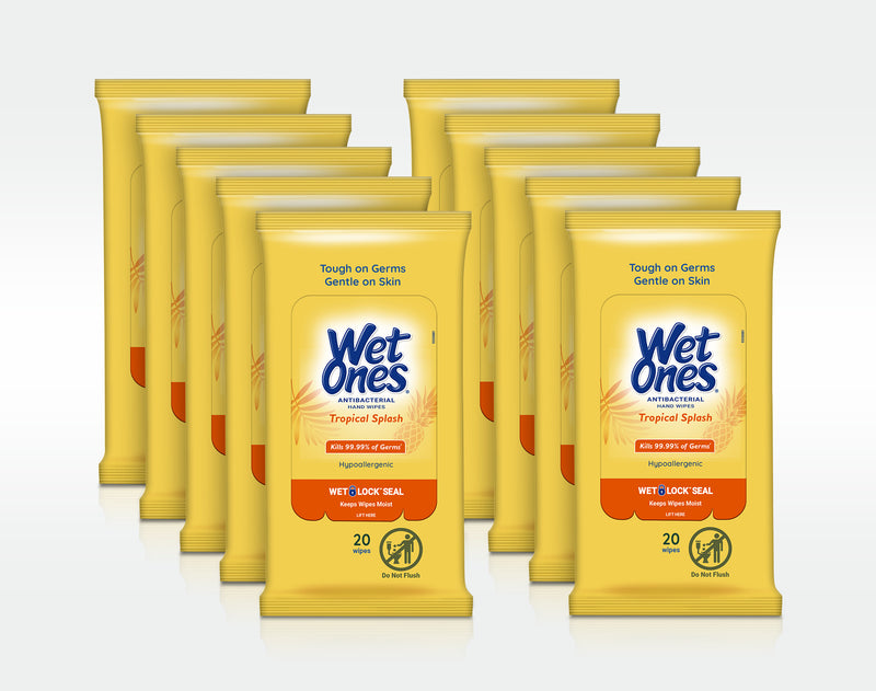 Wet Ones Antibacterial Hand Wipes Canister. Fresh and Hypoallergenic. Tropical Splash Scent. 40 Wipes. Pack of 3